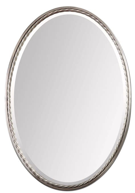 An oval mirror is a more traditional style but you can find some in modern or glam. Casalina Contemporary Brushed Nickel Oval Mirror 01115