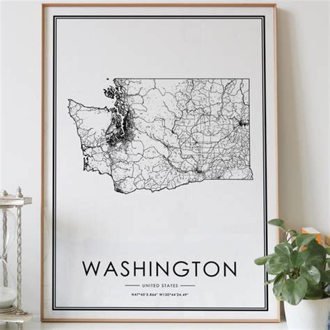 Washington State Map Print Poster Canvas Washington State Etsy