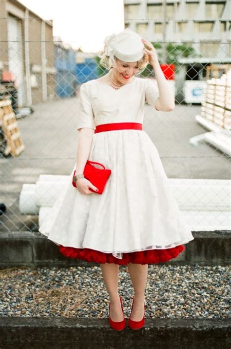When choosing vintage wedding shoes, begin by considering the style and length of your dress. 1950s Vintage Wedding Dress red crinoline slip red shoes ...