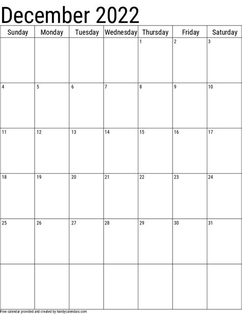 2022 December Calendars Handy Calendars