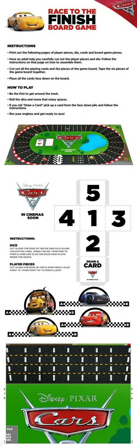 Free Disney Cars 3 Board Game To Print And Play Board Game Pieces