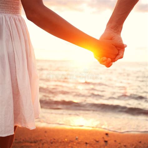 Love Romantic Couple Holding Hands Beach Sunset Stock Image Image