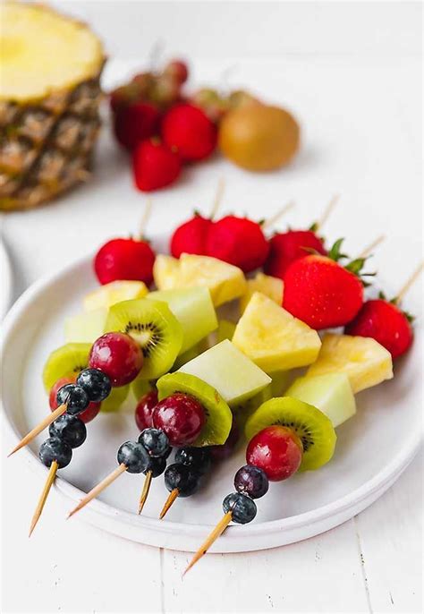 Fruit Skewers Or Kebabs Are Made With Fresh Fruit That Is Threaded Onto