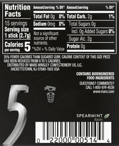 5 gum spearmint rain sugarfree gum 15 ct kroger