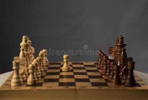 First Step Of White Pawn On Chess Chessboard Start Concept Stock Image