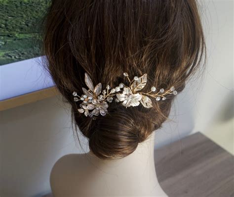 Bridal Hair Pins Rose Gold Bridal Comb Wedding Hair Accessory Etsy