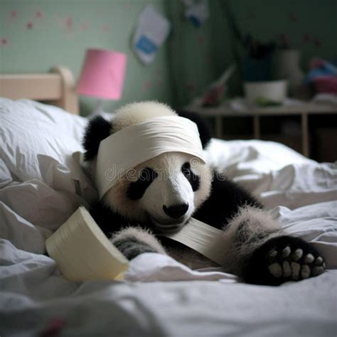 A Panda Lying In Bed With A Bandage Ai Stock Illustration Illustration Of Digital Health