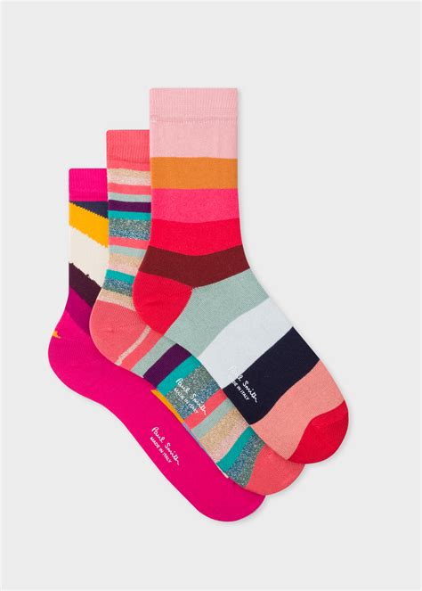 Women S Pink Mixed Stripe Socks Three Pack