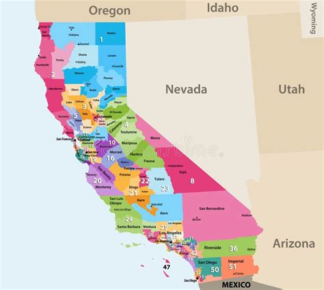 Vector High Detailed Map Of California`s Congressional Districts Since