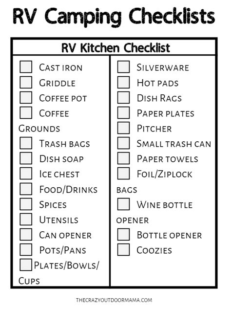 The Ultimate Rv Camping Checklists 9 Free Printable Rv Checklist Pdfs