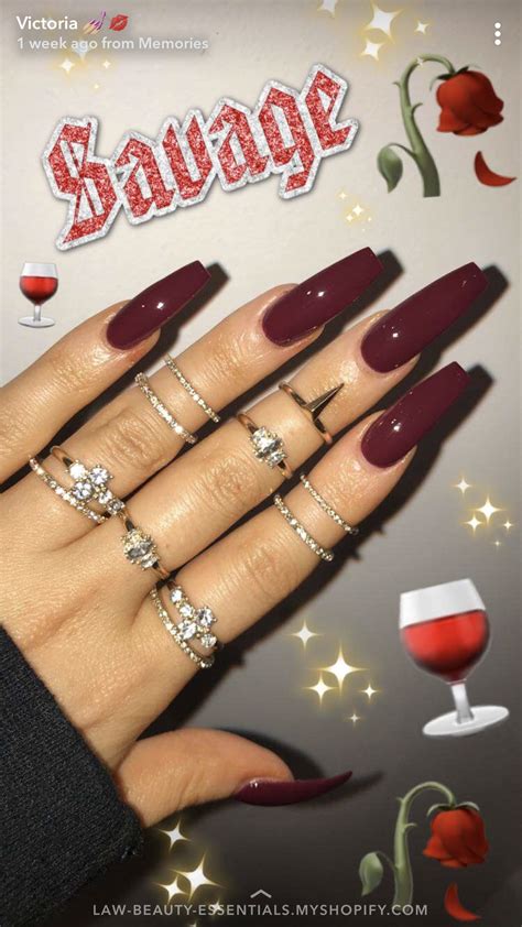 Coffin shaped acrylic nails have grown massively in popularity because of it's unique, modern aesthetic. Burgundy coffin shaped Want more?! Follow Pinterest ...