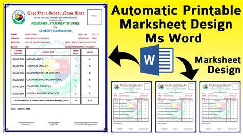 Automatic Printable Marksheet Create In Microsoft Office Word Ms Word