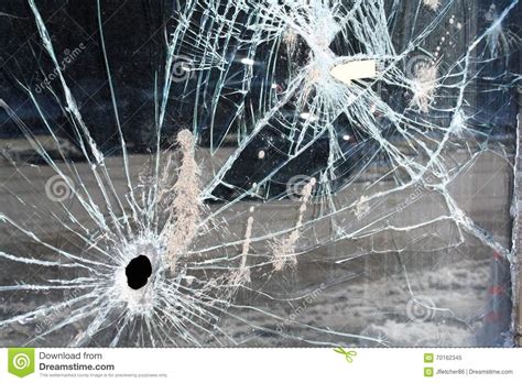 Bullet Hole In Glass Window Stock Image Image Of Wall