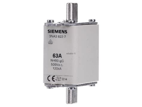 Siemens 3na3822 7 Nh Fuse Link Size 00 63a 500vac Low Voltage Hrc