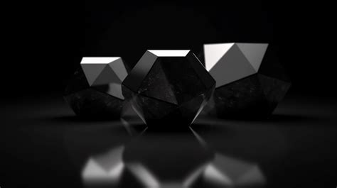 Abstract Monochrome Illustration Three Black Polyhedrons On A Black