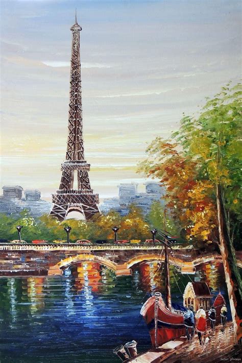 Wholesale Handcraft Art Oil Painting On Canvas Eiffel Tower Paris River