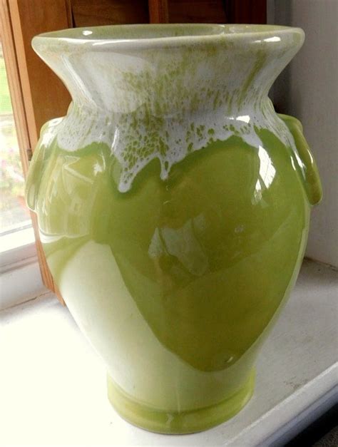 Lime Green Pottery Vasevintage Vase Drip Patternlime Green