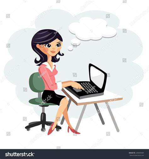 Young Woman Working On Computer Desk Stock Vector Royalty Free