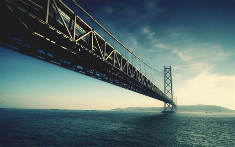 Hd Wallpaper Gray Bridge Silhouette Of Bridge Over Calm