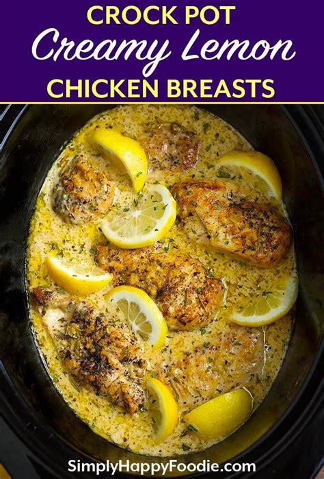 It's so easy and no liquid is necessary! Crock Pot Creamy Lemon Chicken Breasts | Simply Happy Foodie