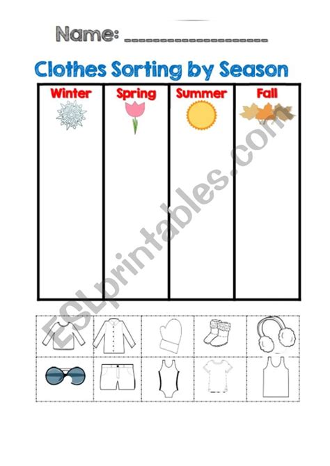 Clothes Sorting By Seasons Esl Worksheet By Bellakim85