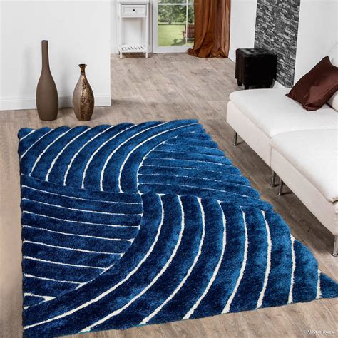 Allstar Blue Shaggy Area Rug With 3d Design With Lines Contemporary