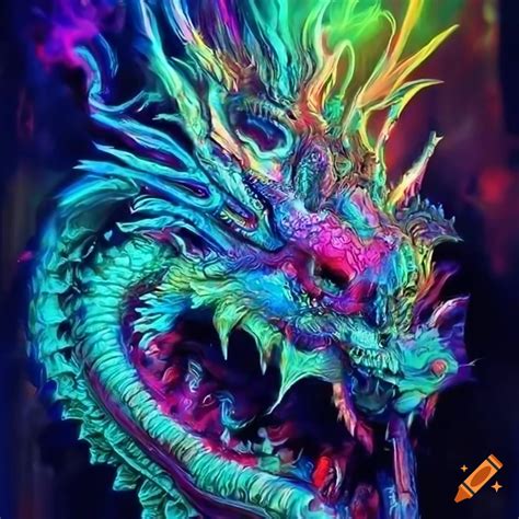 Vibrant Chinese Dragons Head Portrait Detailed Painting Hyperdetailed