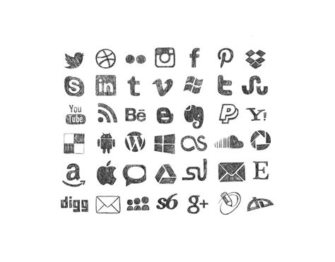 42 Hand Drawn Social Media Icons Social Media Buttons Blog Etsy