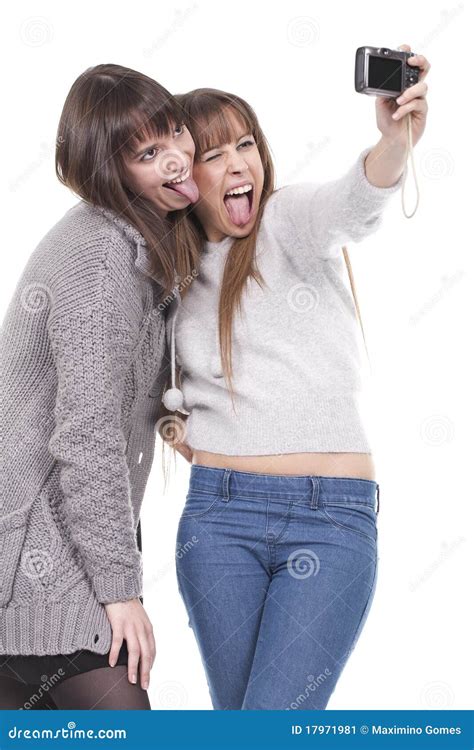 Two Women Having Fun And Taking Pictures Stock Image Image Of Camera