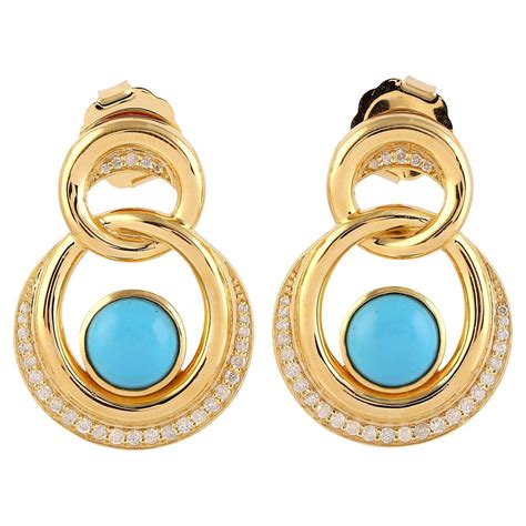 Gary Arviso Turquoise Gold Navajo Earrings At 1stDibs