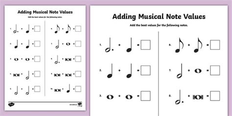 Adding Musical Note Values Activity Teacher Made