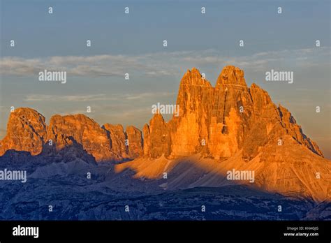 Three Peaks In The Evening Light Dolomites Sesto South Tyrol Region