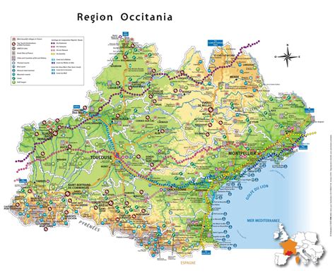 L'occitanie est la région administrative la plus méridionale de la france métropolitaine hors corse la région administrative moderne porte le nom de la grande région culturelle et historique de. Occitanie tourist map