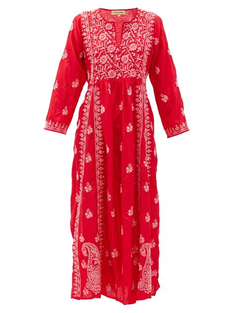 Red Floral Embroidered Silk Dress Muzungu Sisters Matchesfashion Us
