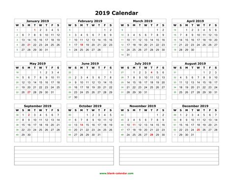 20 2019 Calendar With Week Numbers Printable Free Download Printable
