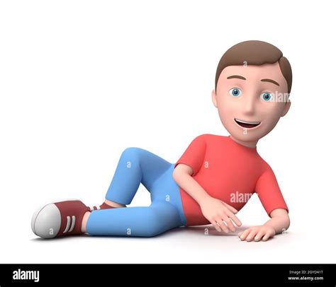 Smiling Young Kid Lying Sideways 3d Cartoon Character Isolated On
