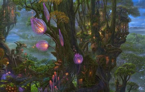 Fantasy Forest Treehouse Safebooru Anime Art Wallpaper Art