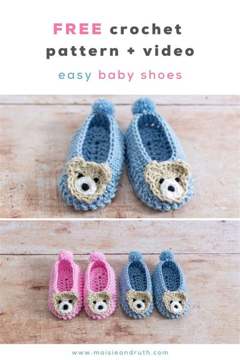 Crochet Easy Baby Shoes With Cute Bear Applique Maisie And Ruth