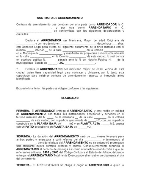 Machote De Contrato De Arrendamiento De Local Comercial MIDE