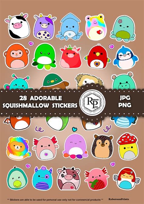 Adorable Squishmallow Stickers Sheet Print And Cut Png Jpf Etsy