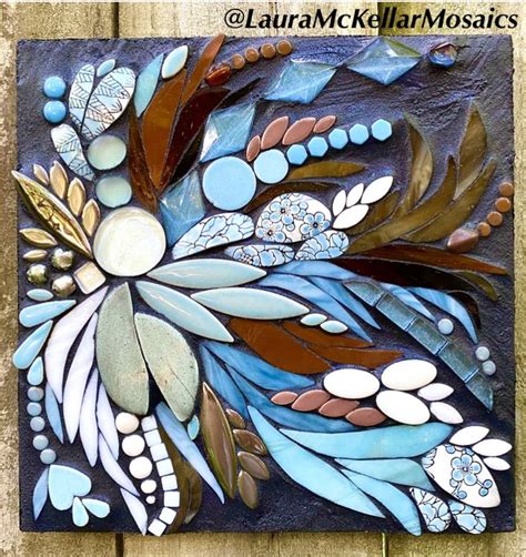 Light Blue Abstract Floral Mosaic By Laura Mckellar