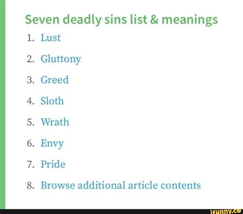 7 Deadly Sins List Meanings