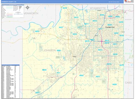 Johnson County, KS Zip Code Wall Map Basic Style by MarketMAPS - MapSales