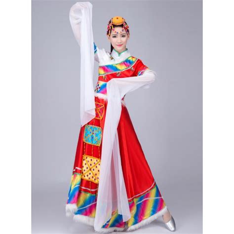Chinese Tibetan Dance Costume Women Tibetan Water Sleeves Robe Stage Performance Costume