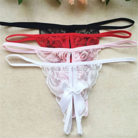 Women Sexy Lingerie Sheer Lace Floral Bow Bowknot Low Rise Briefs