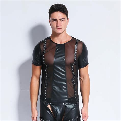 Hot Mens Sexy Lingerie Latex Tank Top Shirts Leather Lingerie Sexy Hot