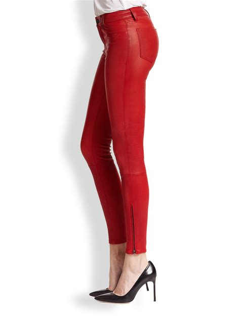 Lyst J Brand Leather Skinny Jeans In Red