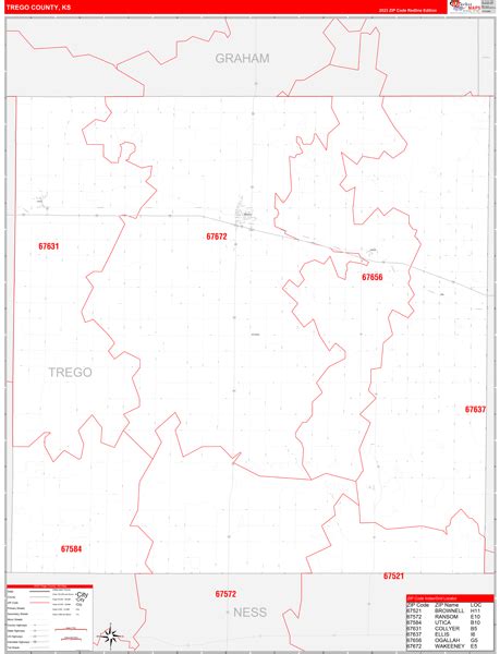 Trego County Ks Zip Code Wall Map Red Line Style By Marketmaps