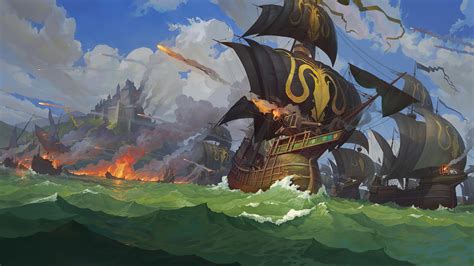 Wallpaper Digital Art Fantasy Art Water Sea Fleet Ship Battle