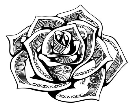 A Black And White Drawing Of A Rose With An Intricate Design On The Petals